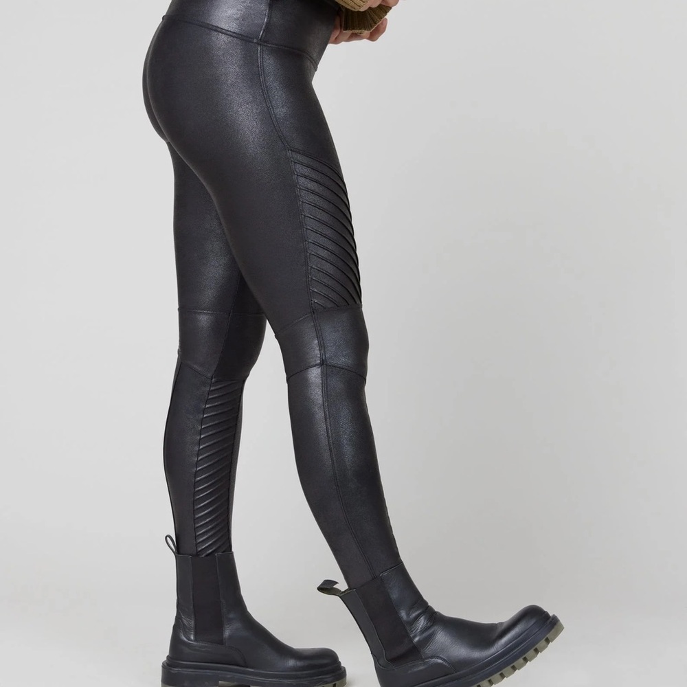 Spanx Faux Leather Black Moto Leggings